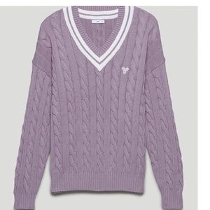 Tna V-neck Cable-Knit Clay Varsity Academia Sweater Purple Size Small